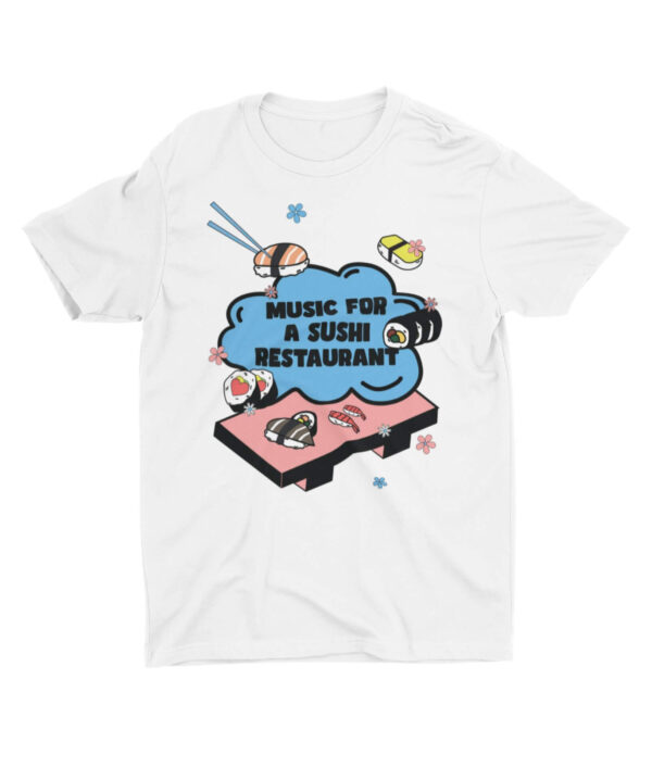 Laydown view of Music For A Sushi Restaurant Oversized T-Shirt, inspired by Harry Styles' song